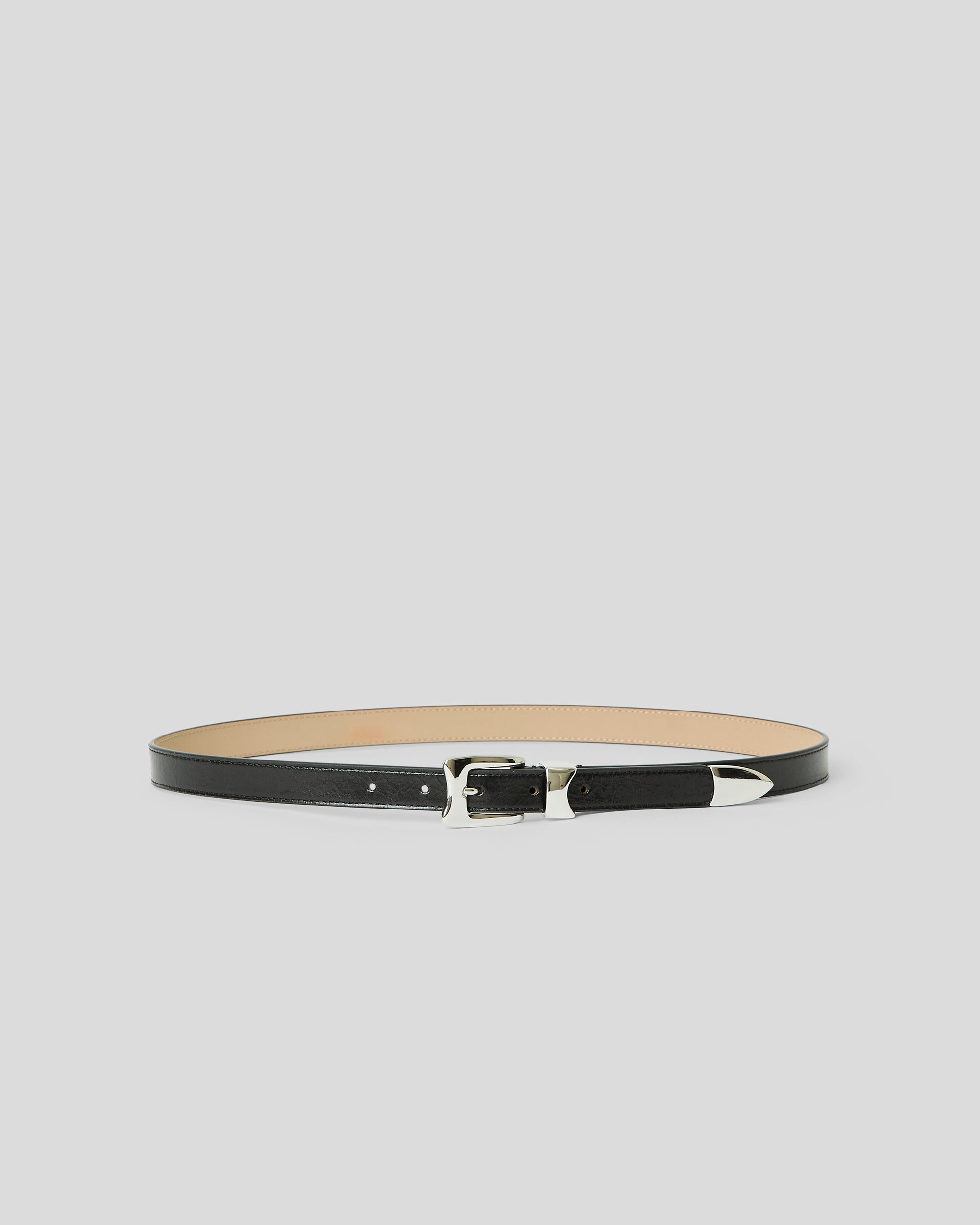 AIDEN RUGOUS LEATHER BELT Black Silver - BELT