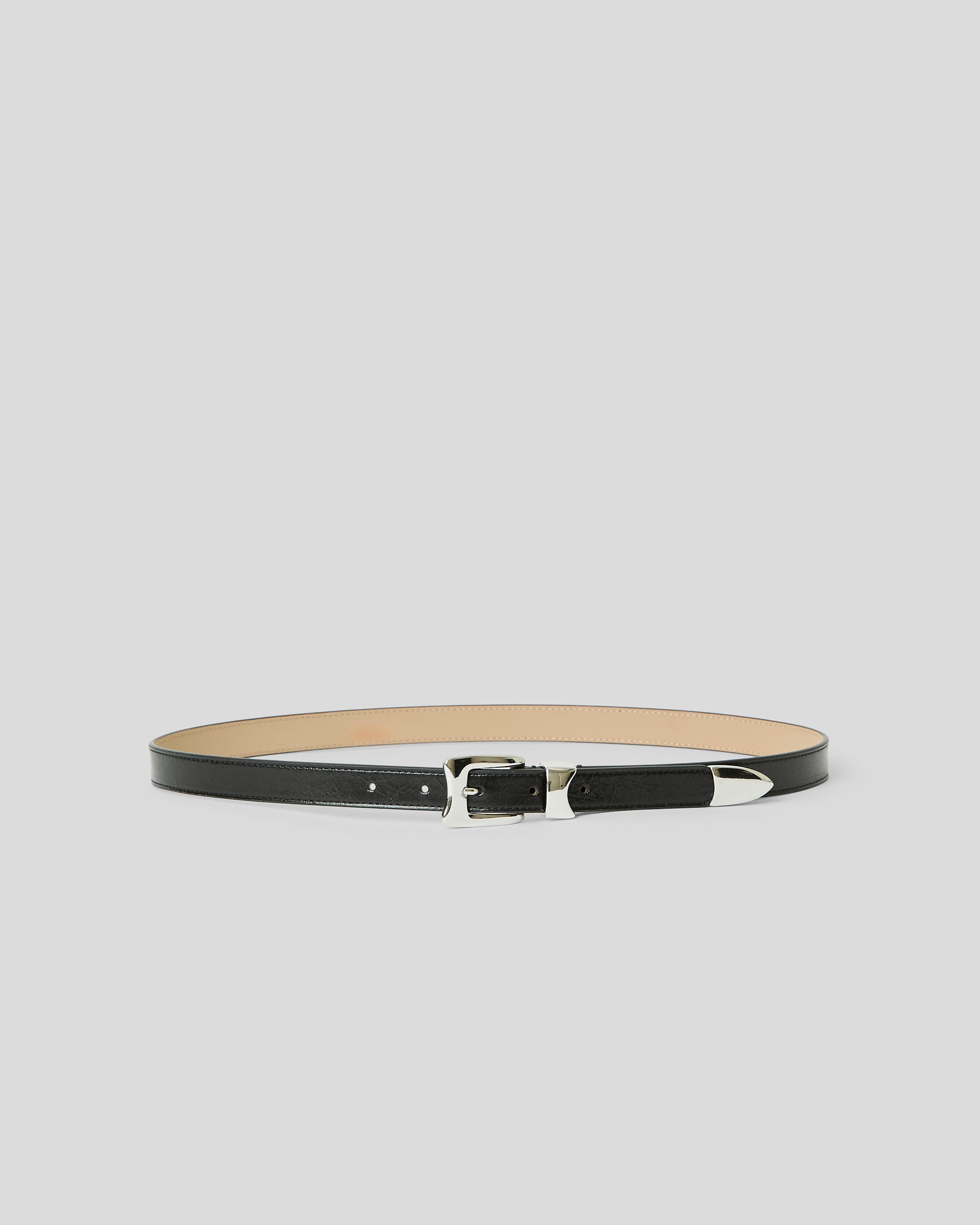 AIDEN RUGOUS LEATHER BELT Black Silver - BELT