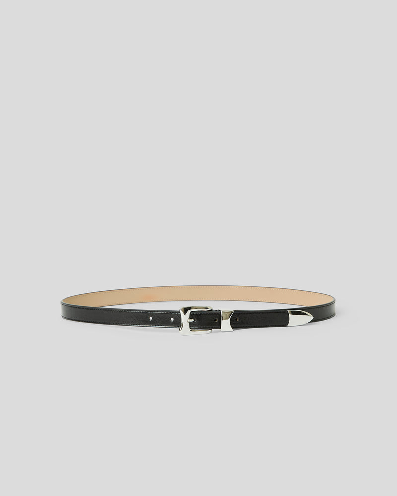 AIDEN RUGOUS LEATHER BELT Black Silver - BELT