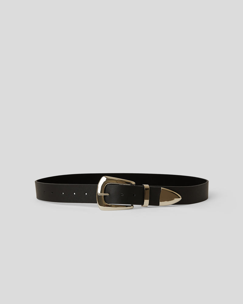 JORDANA MINI LEATHER BELT Black Silver - BELT