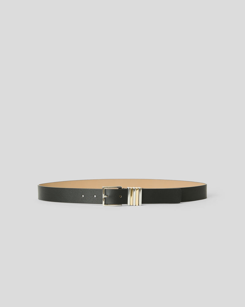 LUMI LEATHER BELT Black Silver - BELT
