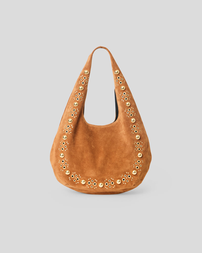 INEZ STUDDED SUEDE HOBO Sienna Gold - HANDBAGS
