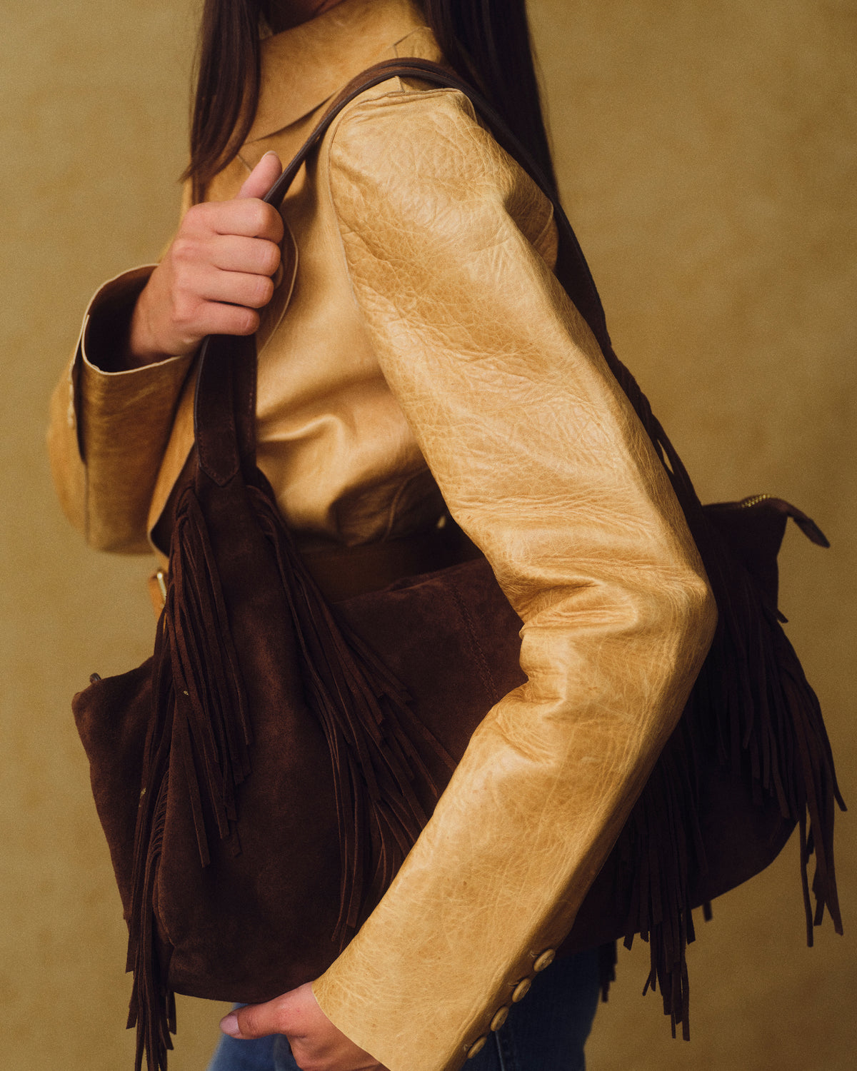 CARTER FRINGE SUEDE BAG - HANDBAGS