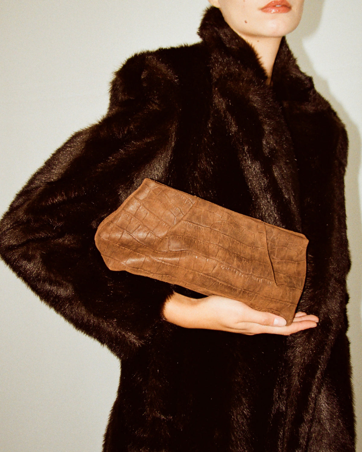 BRONTE CROC SUEDE CLUTCH - HANDBAGS