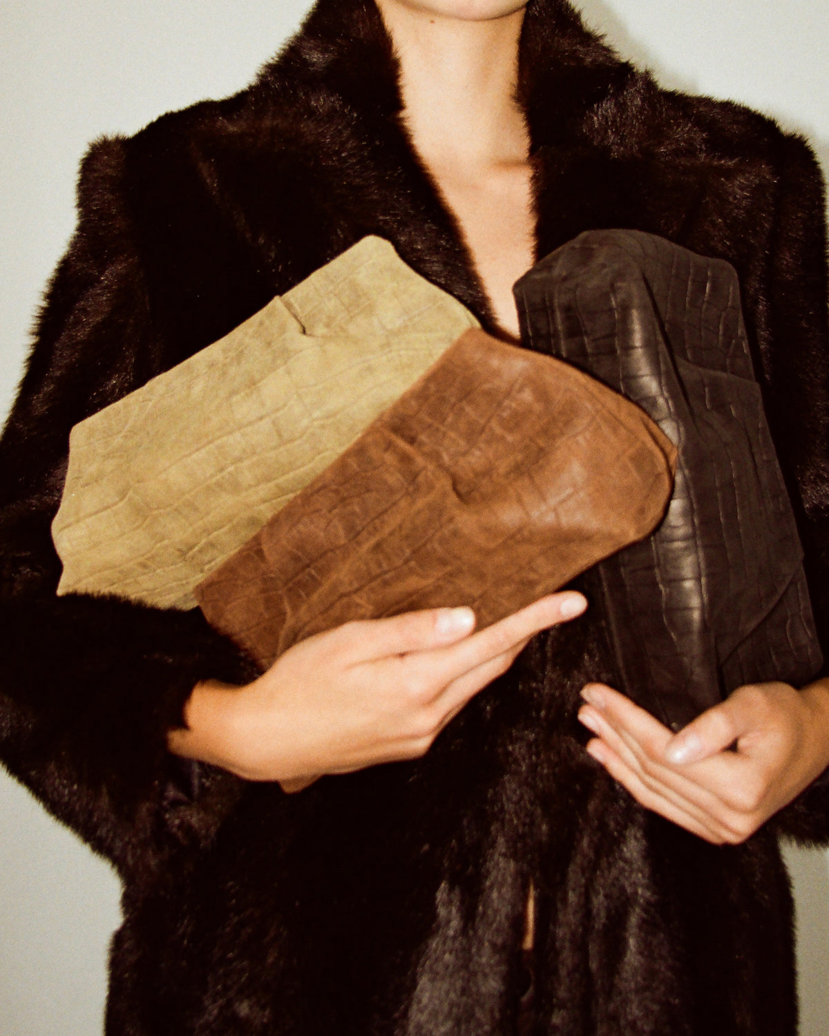 BRONTE CROC SUEDE CLUTCH - HANDBAGS