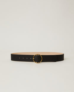 Molly Black simple Leather Gold round buckle hip belt