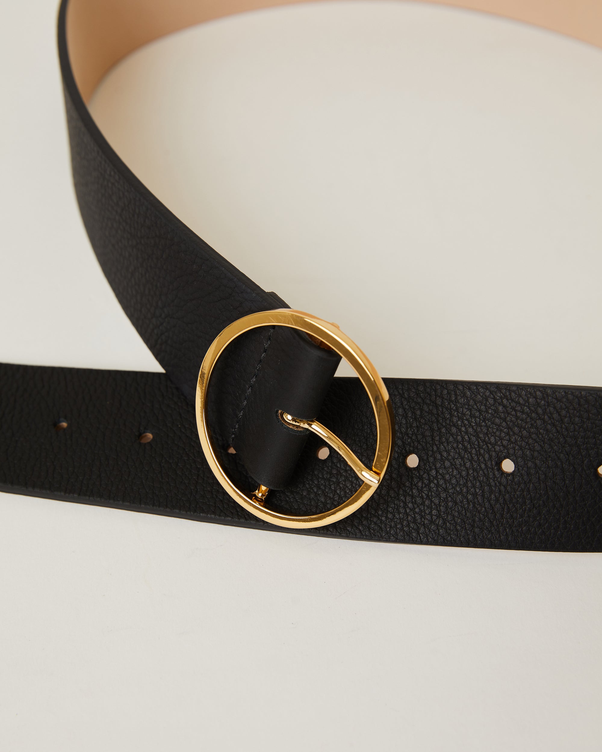 Molly Black simple Leather Gold round buckle hip belt