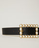 Joan Black leather waist belt with White Pearl buckle