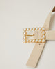 Joan Off White leather waist belt with White Pearl buckle