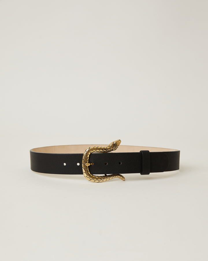 Mamba Black leather belt Brass snake shape buckle