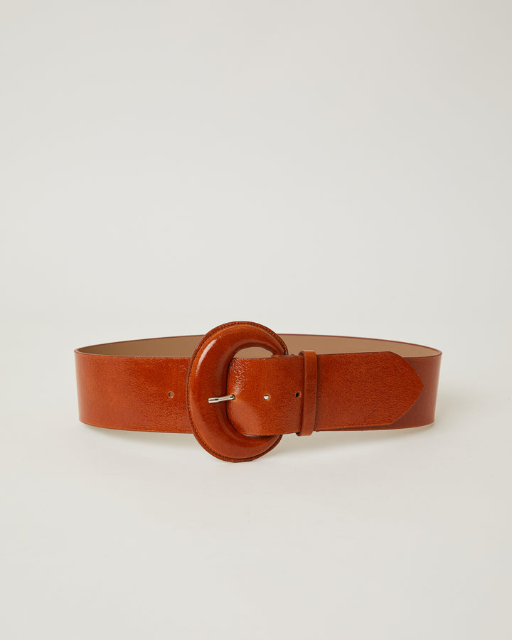 Maura Gloss Cognac Patent Leather oversized waist belt