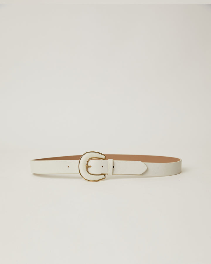 Palmer White Italian leather Gold lined buckle waist belt