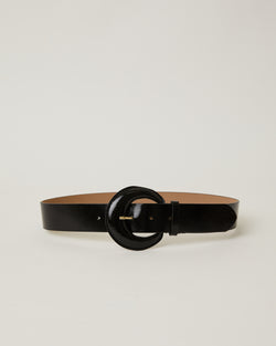 Maura Mini Gloss Black patent leather round buckle waist belt