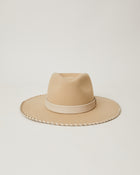 Luna Oatmeal Off White Wool leather strap wide brim hat