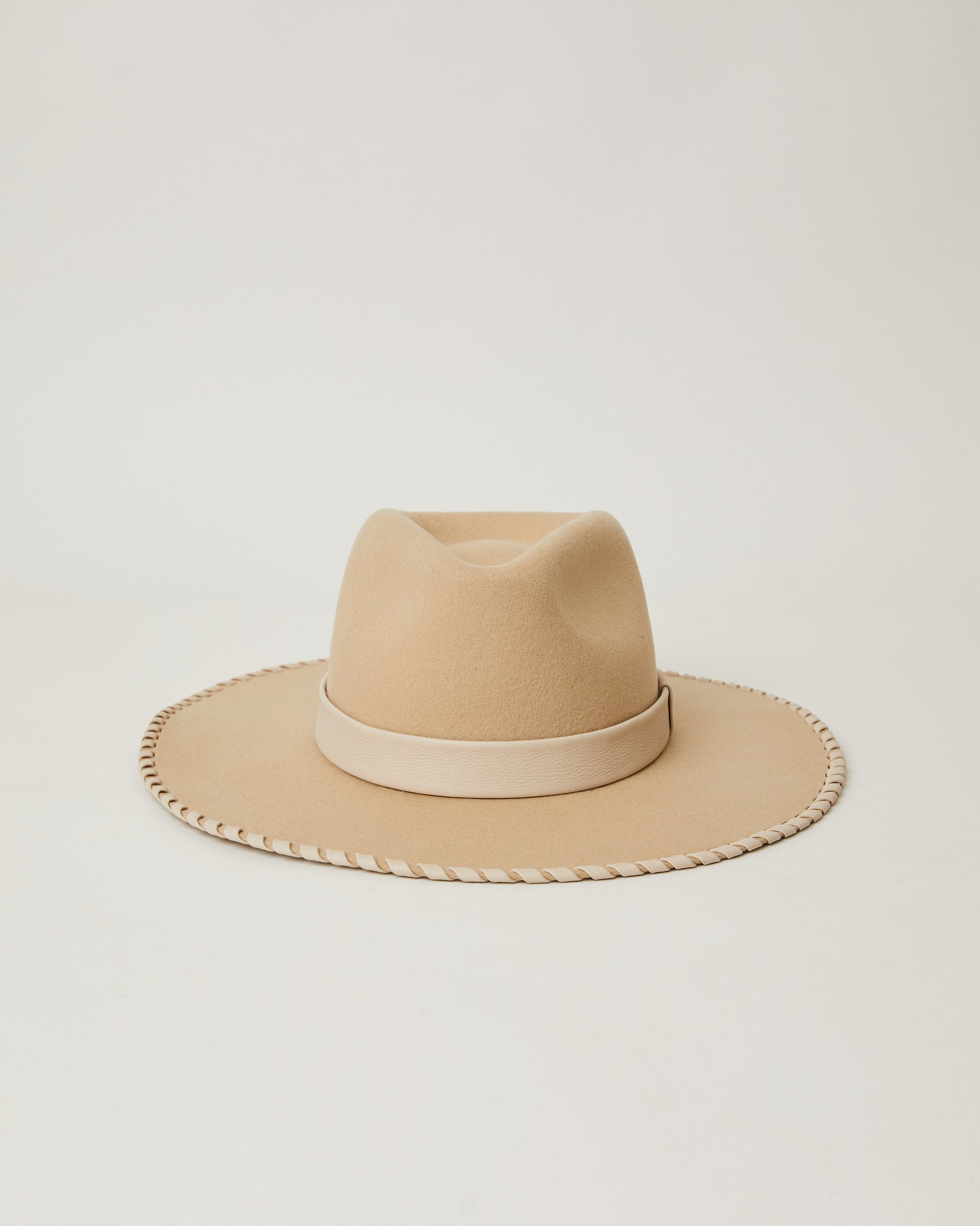 Luna Oatmeal Off White Wool leather strap wide brim hat