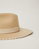 Luna Oatmeal Off White Wool leather strap wide brim hat