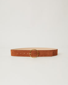 Molly Suede Cognac Gold round buckle belt