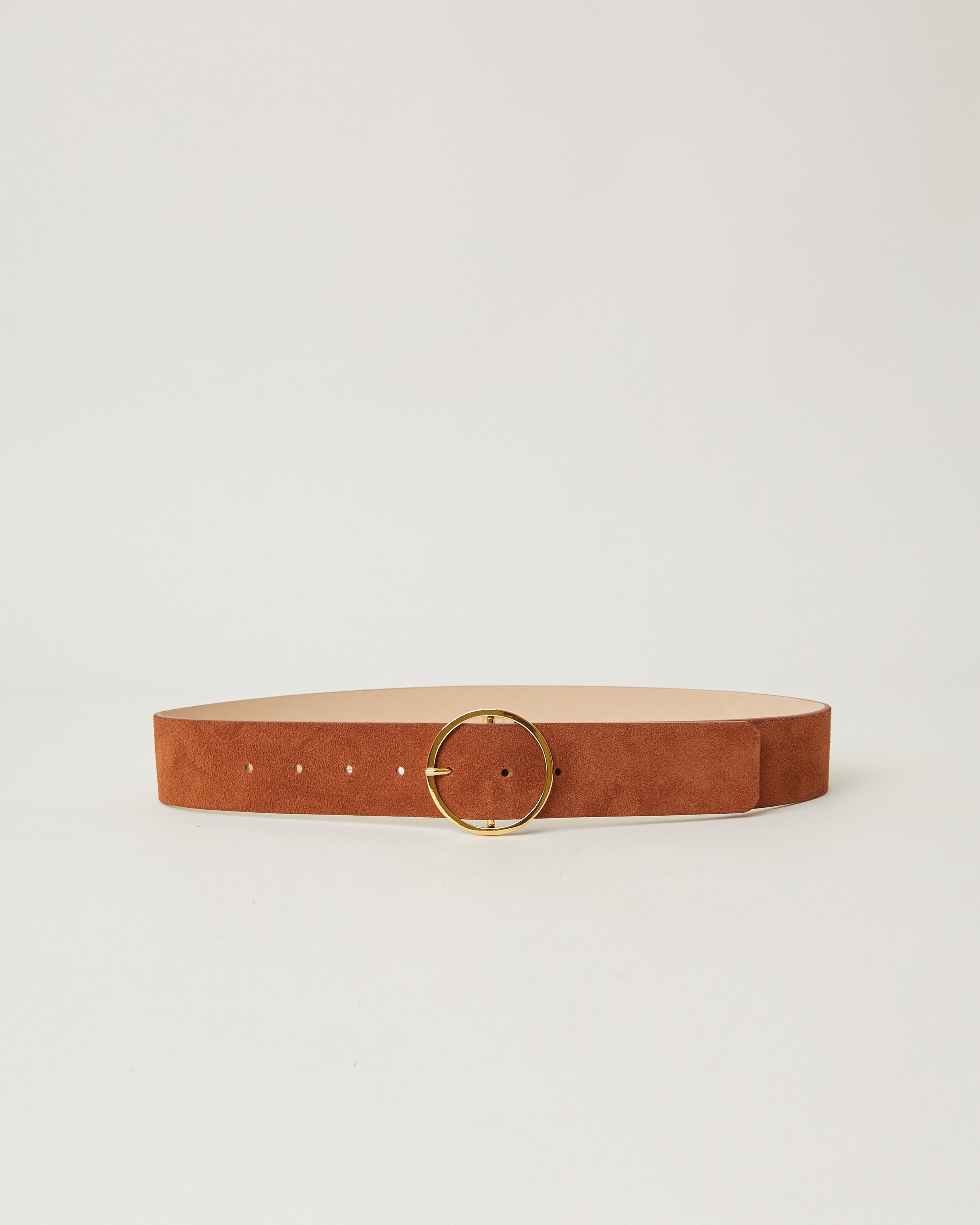 Molly Suede Cognac Gold round buckle belt