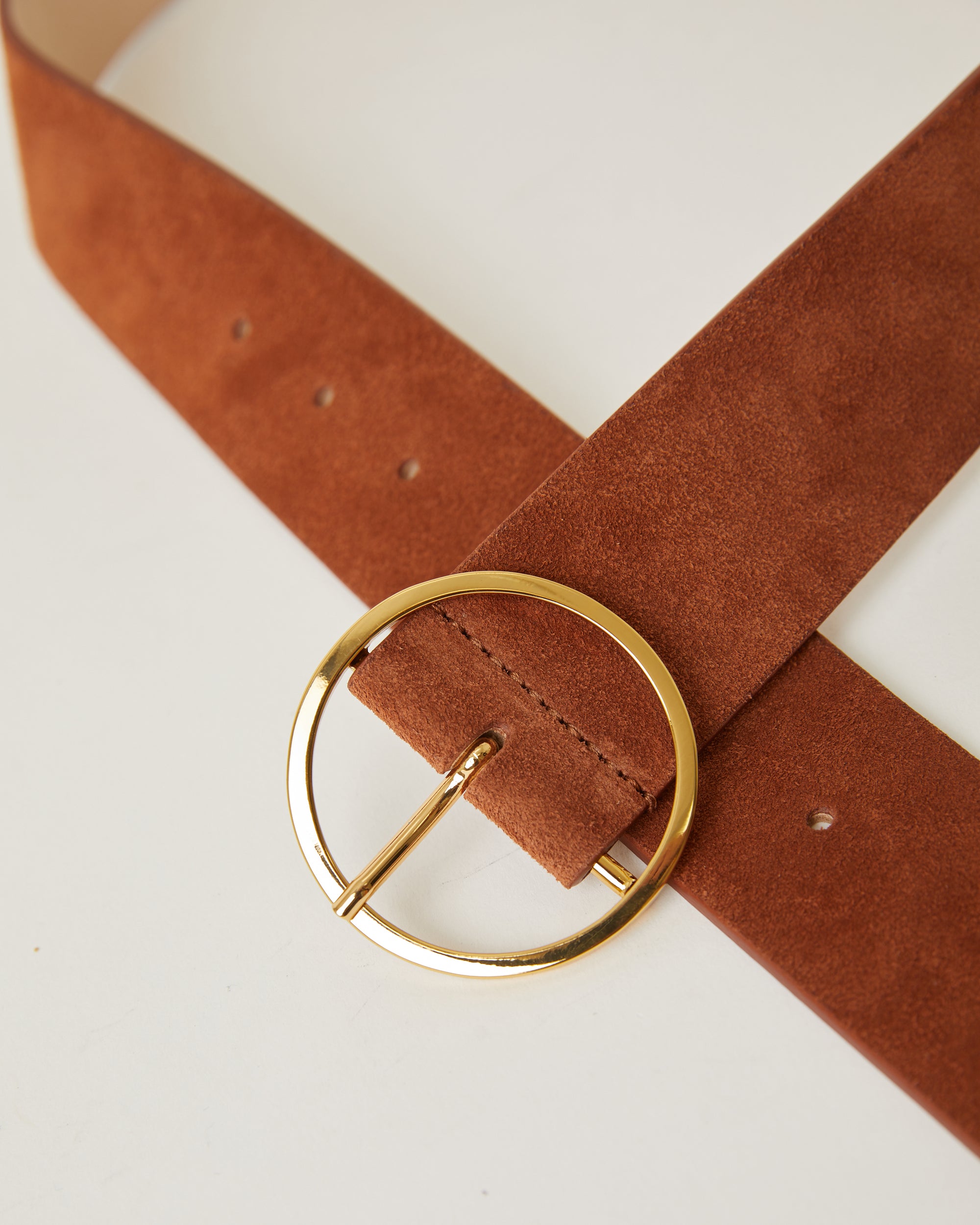 Molly Suede Cognac Gold round buckle belt