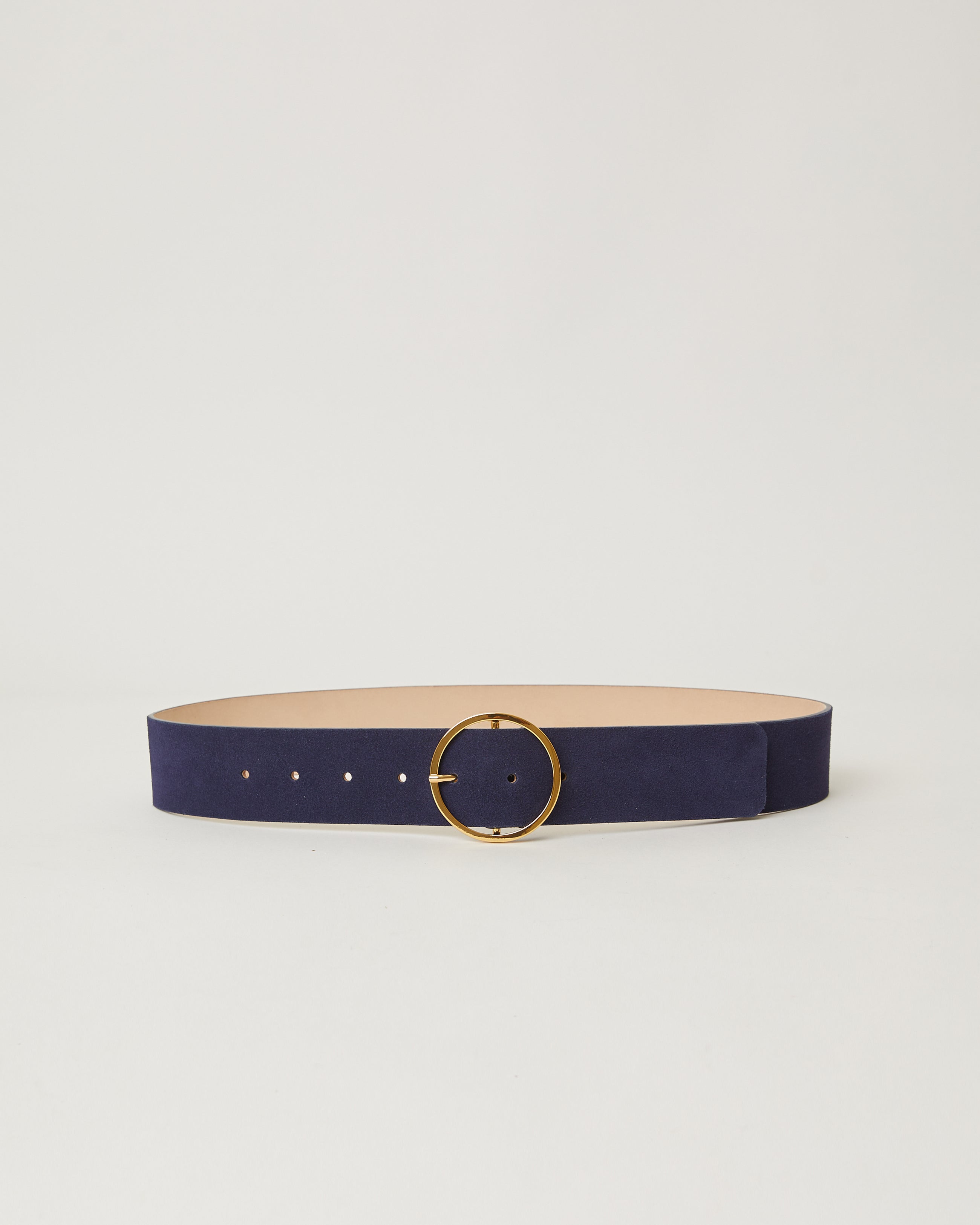 Molly Suede Navy Gold round buckle belt