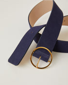 Molly Suede Navy Gold round buckle belt