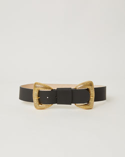 Pharaoh Black leather Gold double buckle waist belt