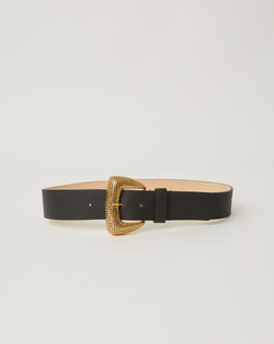 Pharaoh Black leather embossed Gold buckle belt
