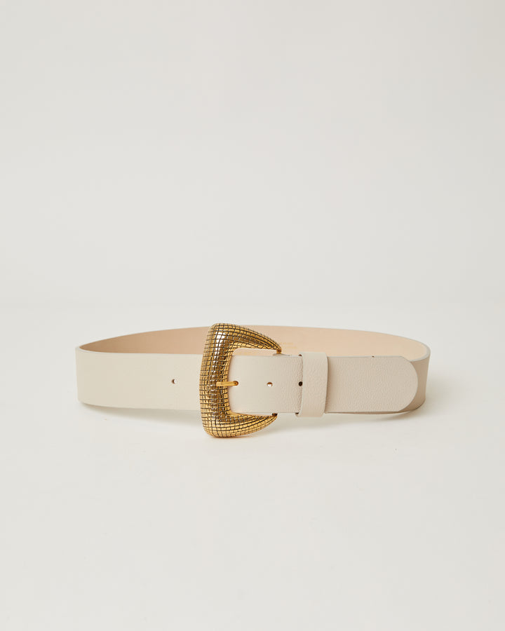 Pharaoh White leather embossed Gold buckle belt