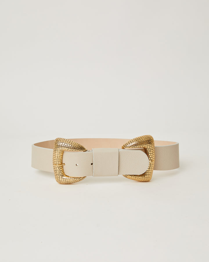 Pharaoh White leather Gold double buckle waist belt