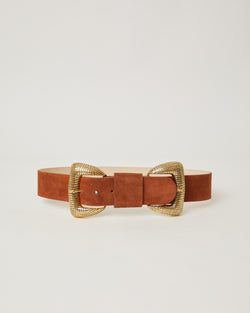 Pharaoh Cognac Suede Gold double buckle waist belt