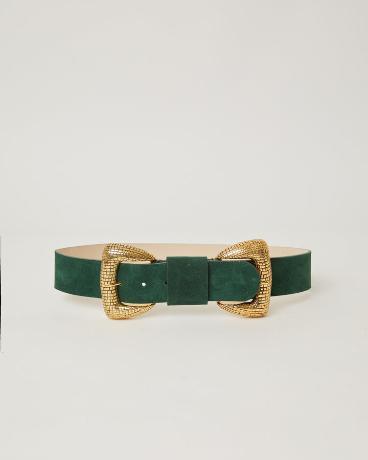 Pharaoh Forest Green Suede Gold double buckle waist belt