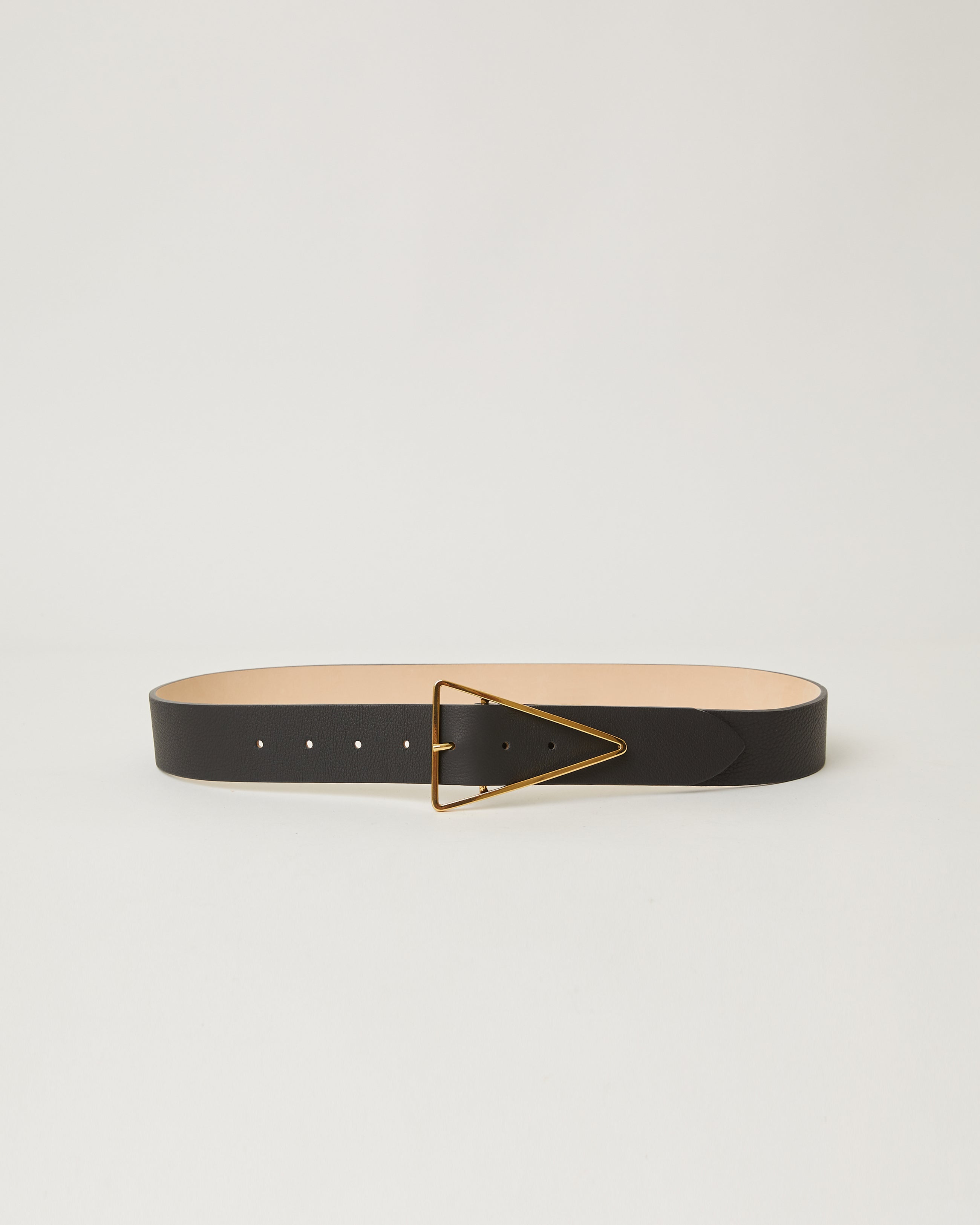 Vivie  Black Leather Gold triangle buckle hip belt