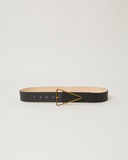 Vivie  Black Leather Gold triangle buckle hip belt