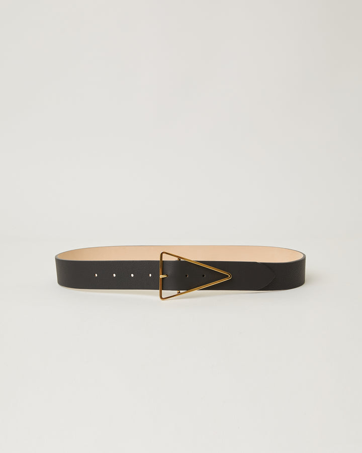 Vivie  Black Leather Gold triangle buckle hip belt
