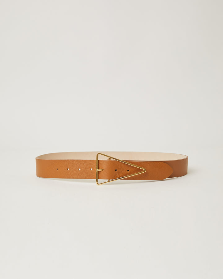 Vivie Cuoio Tan Leather Gold triangle buckle hip belt