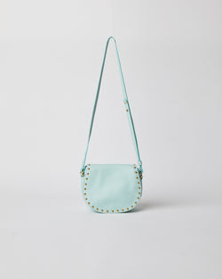 Kelly Mint leather crossbody purse with Gold studs