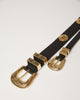 Wesley Black double strap leather Gold buckle western waist belt
