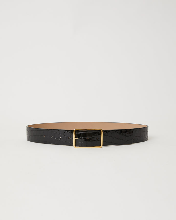 Louis Vuitton Black Patent Leather Belt w/ Flower Buckle