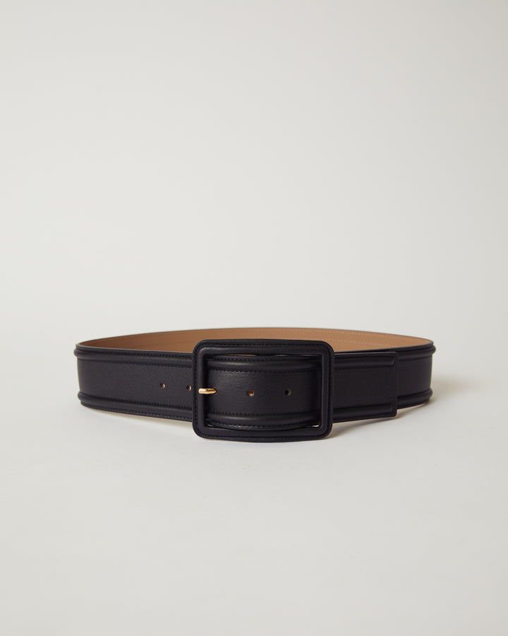 Kane Black leather rectangle buckle wide waist belt