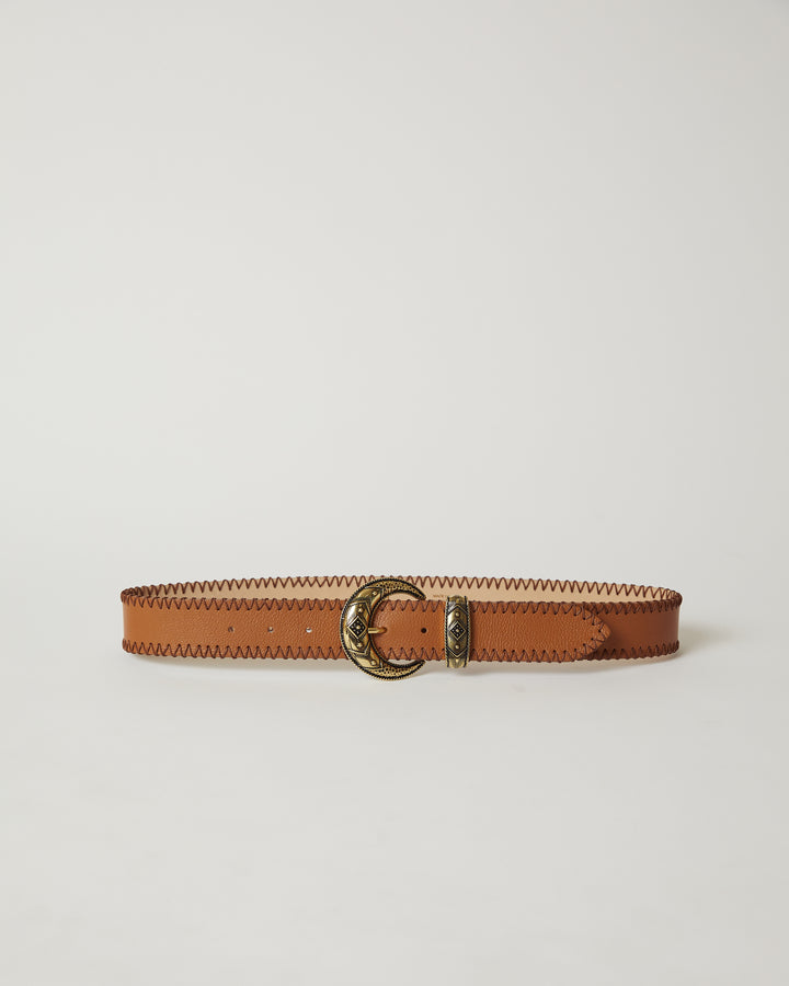 Clover Cuoio leather Brass moon-shaped buckle hip belt
