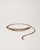 Madelyn Chain Belt gold chain with black leather and gold pearl charms