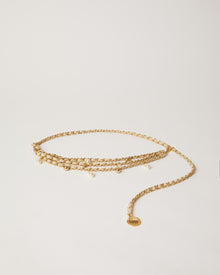 Madelyn Chain Belt gold chain with leather and gold pearl charms