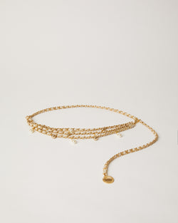 Madelyn Chain Belt gold chain with leather and gold pearl charms