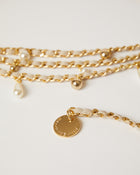 Madelyn Chain Belt gold chain with leather and gold pearl charms